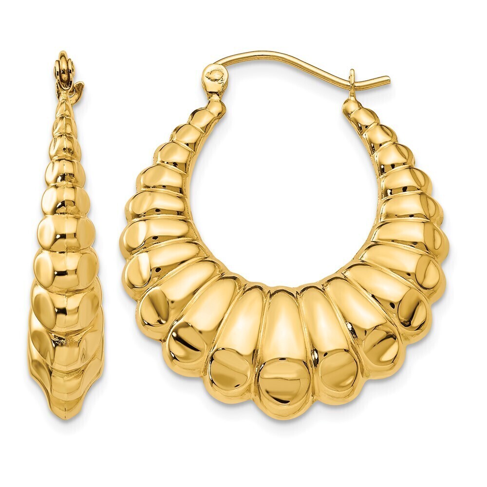 Kazi Luxury 14k Yellow Gold Polished Scalloped Hollow Hoop Earrings